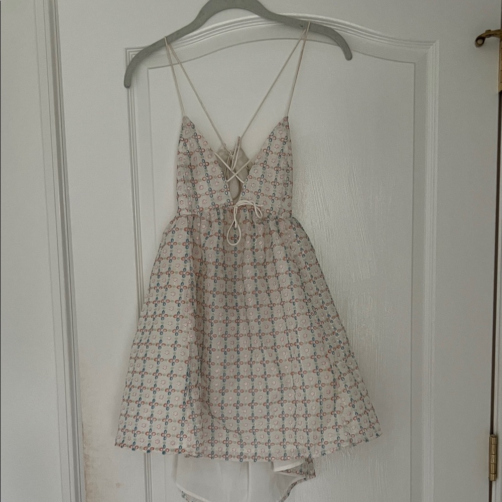 FOR LOVE AND LEMONS Elegant Cream, light blue and peach Patterned Dress